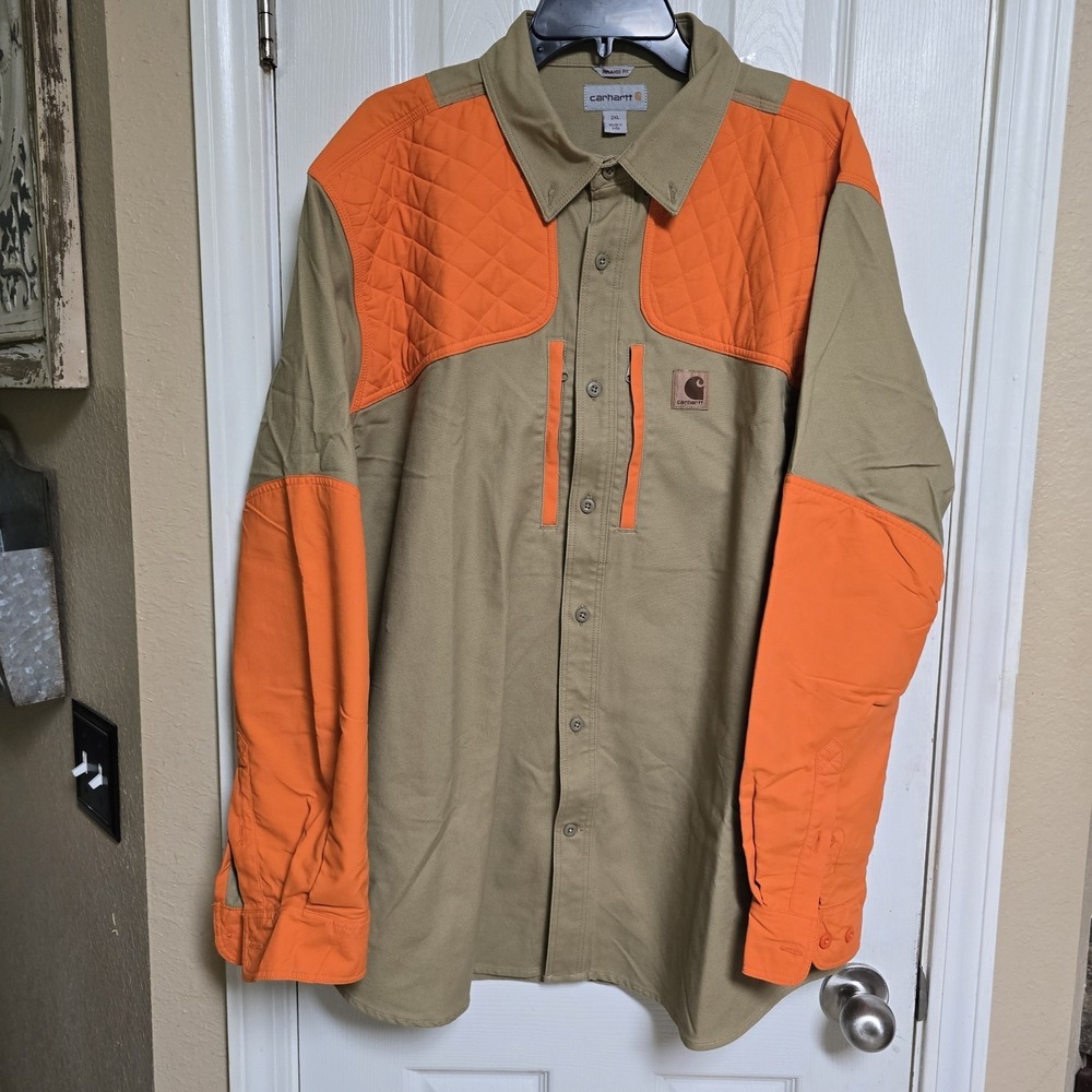 Carhartt Upland Field Hunting Shirt Mens Size 2XL Orange Canvas Button Up Rare